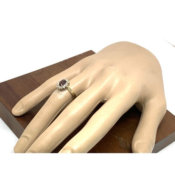 Red Gemstone Diamond Cocktail Ring 10k Yellow Gold Women's Estate Size 6.25 - Picture 13 of 13